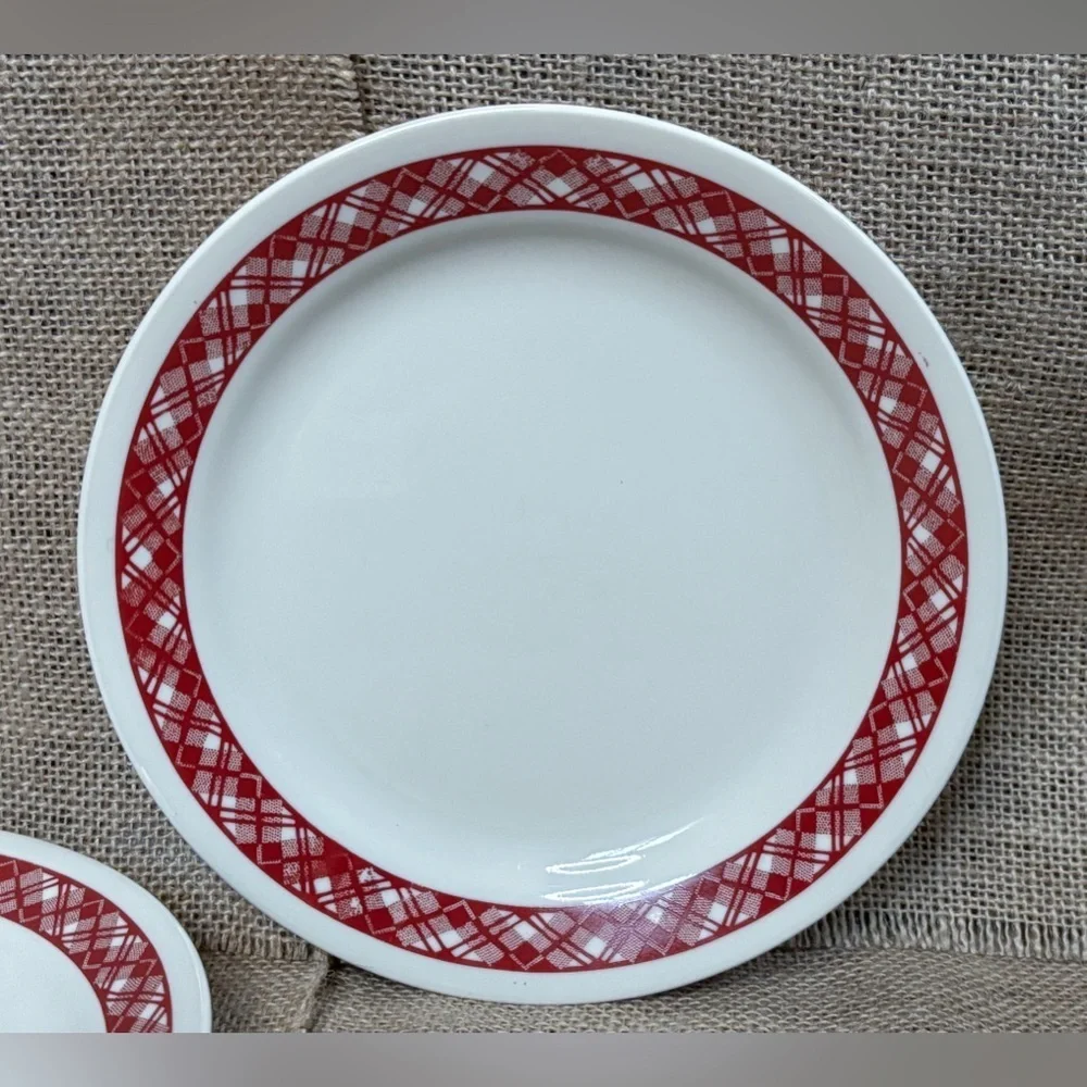 Vintage Corelle Red Plaid Dessert Plate Set 7 Inch Cottage Core Farmhouse Rustic